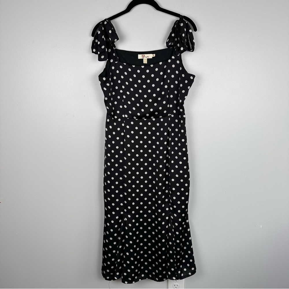 Aryah Polka Dot Retro Bow Detail Shoulder Square Neck MIDI Dress Size Me… - Picture 10 of 15